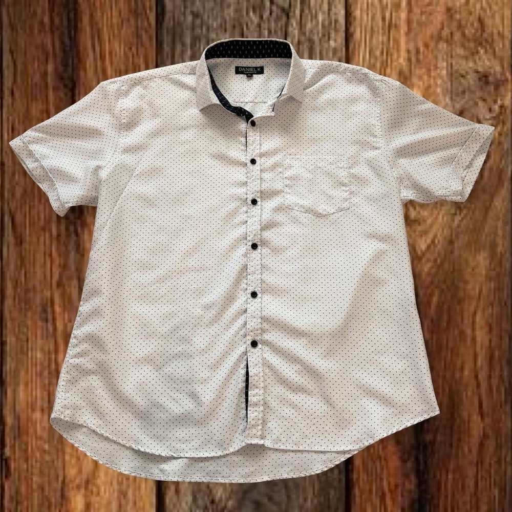 Daniel K Mens Short Sleeve Polka Dot Button Down Shirt White Tailored Fit XL